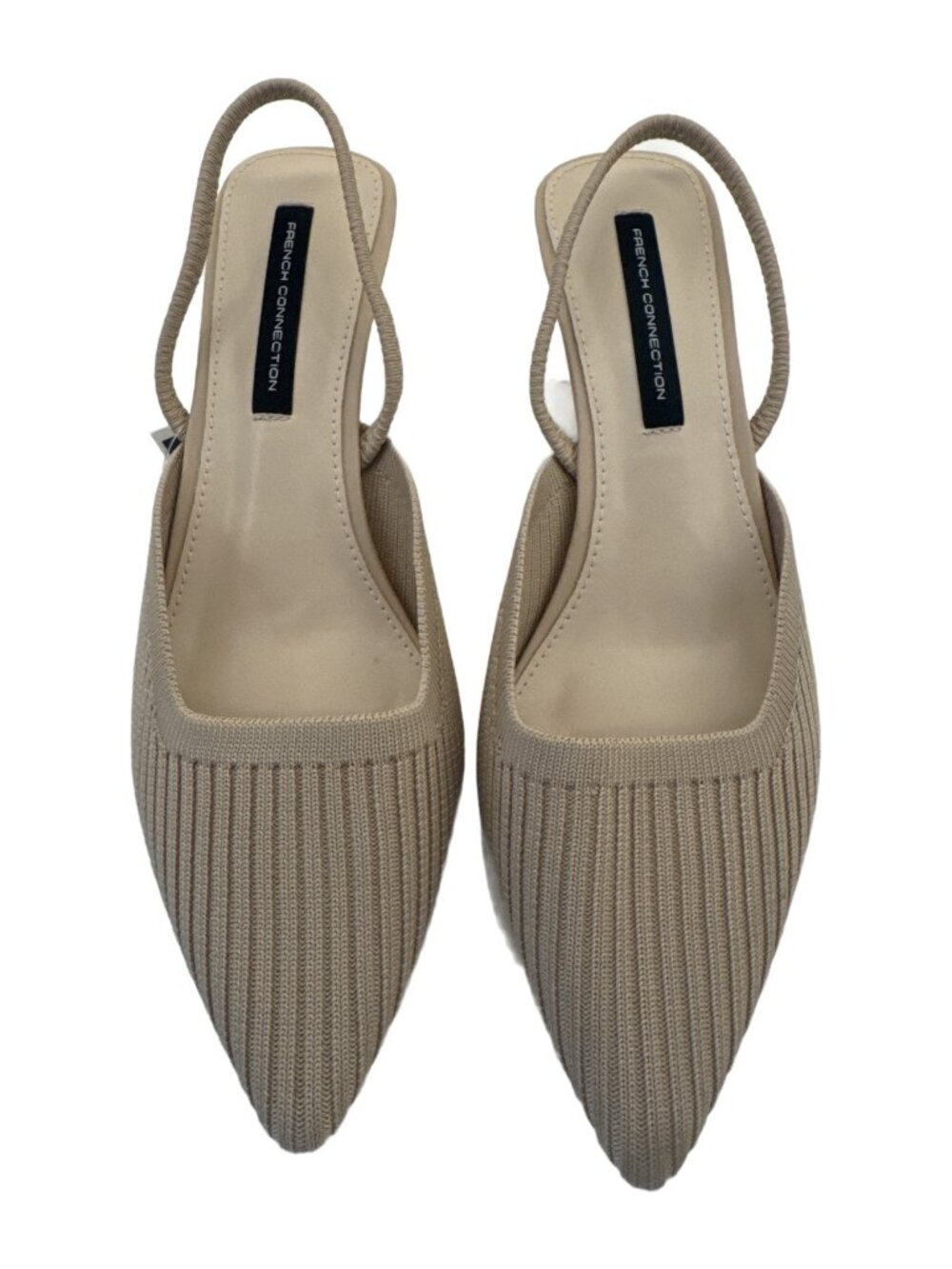 French Connection Knit Slingback Kitten Heel Pumps Pointed Toe Nude Beige Size 8